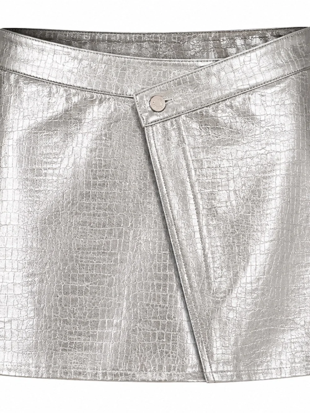 Ronny Kobo Collection Metallic Silver Croc-Embossed Mini Skirt Size Medium